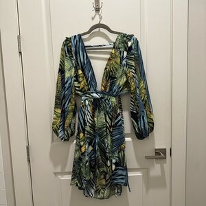 SHEIN Leaf Print Long Sleeve Dress